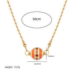Gold-plated colorful tarot card pendant necklace with orange enamel and zircon details