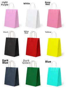 Grid view showing 9 vibrant colors of premium paper gift bags with twisted rope handles