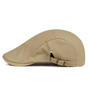 Béret rétro en coton kaki avec boucle métallique réglable latérale pour un look chic