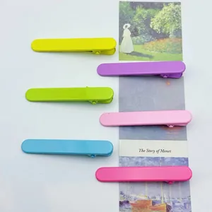 Set of six 6cm colorful matte rectangle hair clips in vibrant pastel shades with duckbill design