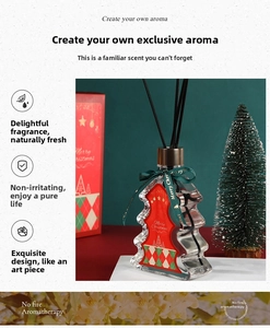 Christmas tree reed diffuser in green bottle with red liquid and festive gift box