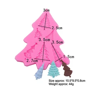 Pink silicone Christmas tree mold for cake decoration with 5 cavities and measurements