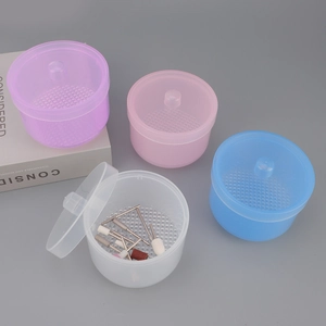 Nail Drill Bit Cleaning Box Translucent Plastic Soaking Bowl With Drain Tray Portable Disinfection For Manicure Tools