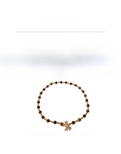 Tiger eye bead necklace with gold plated butterfly pendant featuring zircon pavé detail