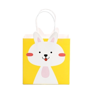 Sac cadeau lapin jaune mignon avec oreilles 3D et poignées blanches pour anniversaire