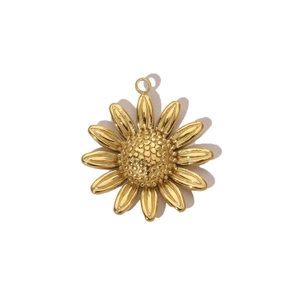 Detailed view of a 14k gold plated stainless steel sunflower pendant with a top bail loop