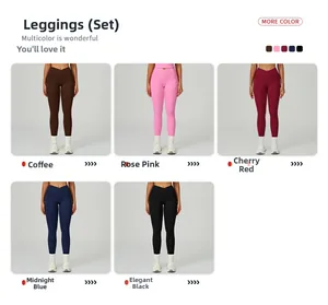 Detailansicht der High-Waist Yoga-Leggings in fünf Farben mit Seitentaschen und V-Bund