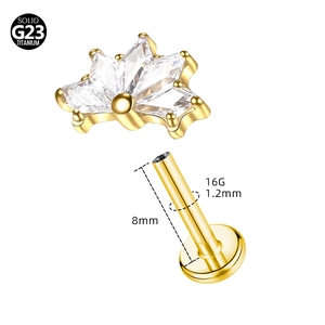 Detailed view of G23 titanium gold stud with 1.2mm thickness and 8mm length size specs