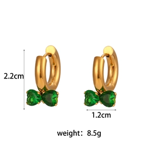 18K gold plated stainless steel hoops with green heart gemstones flower shape