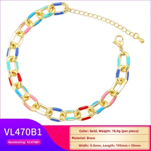Detail view of colorful enamel link bracelet with 9.0mm width and lobster clasp