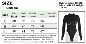 Detailed size chart for the printed bodysuit showing S, M, L measurements in centimeters