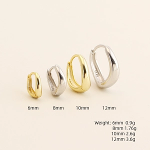 Irregular U-shaped S925 sterling silver hoop earrings in gold and silver colors