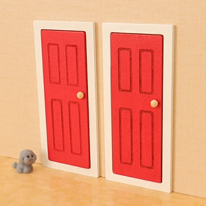 Miniature wooden dollhouse double doors in red and white for Christmas decor
