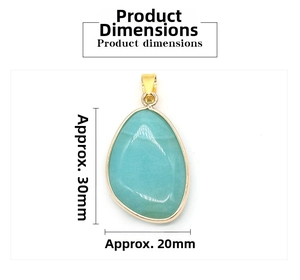 Detailed view of the 30mm x 20mm irregular teardrop blue stone pendant with gold edging