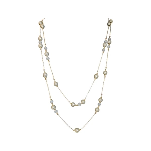 French vintage double-layered necklace with faux pearls and faceted crystal beads on gold chain