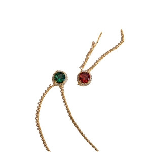 Golden halo pendant necklace set with vintage round green and red zircon gemstones