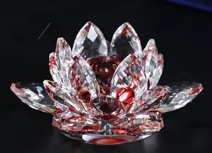 Macro shot of red crystal lotus flower with layered petals and fine cutting detail