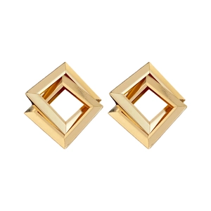 Minimalist square geometric stud earrings in polished gold metal finish with 925 silver pins
