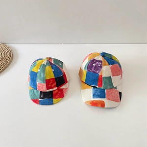 Colorful patchwork baseball caps in parent-child styles with vibrant geometric color blocks