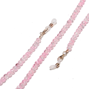 Pink crackle bead eyewear chain with gold lobster clasps and silicone loops for glasses