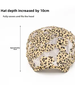 Detail of leopard print and lace beret with 10cm depth for full coverage