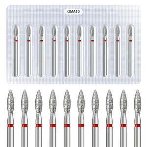 Detail view of 10pcs diamond nail drill bits with flame shape and red ring marker