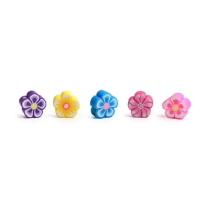 Five colorful 10mm flower-shaped polymer clay beads for DIY jewelry making and crafts