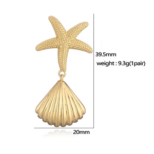 Gold starfish and shell tassel earrings for summer beach vacation style 39.5mm