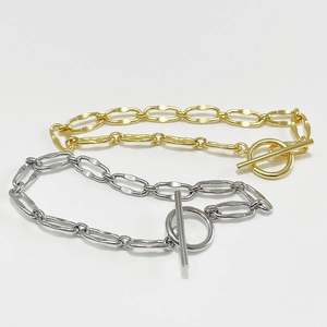 Handcrafted 925 silver link chain bracelets with hammered texture and toggle clasp