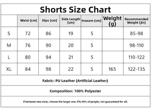 Tabla de tallas detallada para shorts Y2K de cuero PU con medidas desde la S hasta la XL
