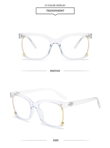 Front and side view of transparent oversized anti-blue light glasses with gold accents