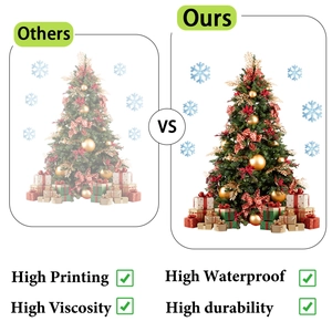 Close-up comparison showing high-quality waterproof Christmas tree stickers for window decor