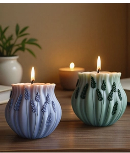 Detailed relief wheat pattern on lavender scented candle silicone mold craftsmanship