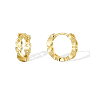 Elegant 14k gold plated S925 silver hollow heart hoop earrings on a white background