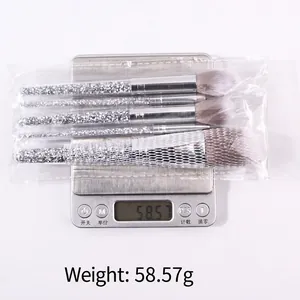 5Pcs diamond handle makeup brush set with silver glitter and soft synthetic bristles