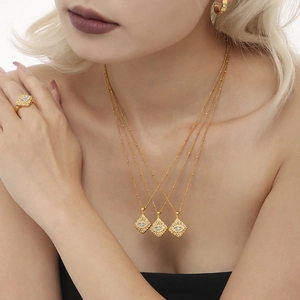 Gold plated 18K stainless steel jewelry set with turquoise evil eye pendant and ring