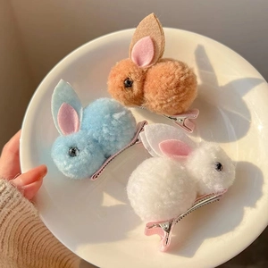 Barrettes à cheveux en peluche lapin pour enfants en bleu, marron et blanc