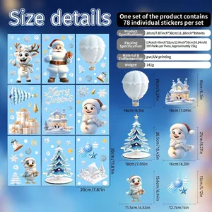 Lot de 78 stickers vitrine de Noël statiques avec motifs bonhomme de neige en PVC