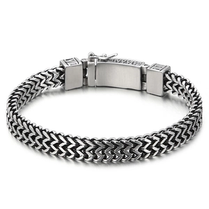 Bracelet chaîne homme en acier inoxydable rétro avec fermoir industriel texturé