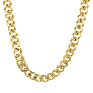 Collier gourmette pour homme en acier inoxydable doré poli avec fermoir carré classique