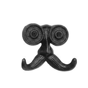 Gancho de pared minimalista con diseño de bigote en hierro fundido negro mate vintage