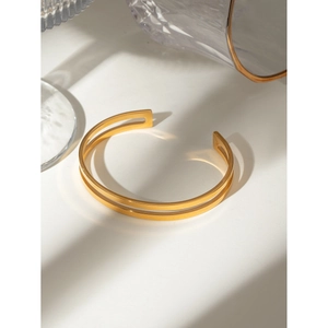 Minimalist double-layer 18k gold stainless steel cuff bracelet with mirror finish