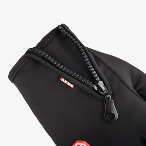 Outdoor cycling gloves with windproof zipper and warm fleece lining in black