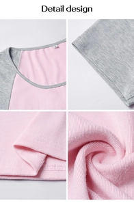 Close-up of pink and grey ribbed fabric texture and fine stitching on a Y2K slim t-shirt