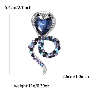 Sparkling cobra snake brooch with blue heart crystal and colorful rhinestones for suits