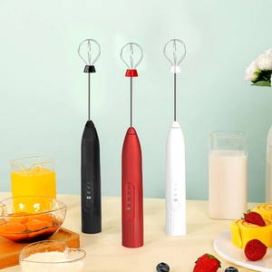 Electric handheld milk frother and egg beater set in black, red and white colors