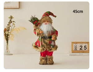 Detailed view of a 45cm standing Santa Claus figurine with a vintage lantern in a cozy setting