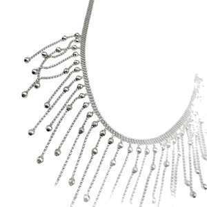 Elegant silver metal tassel necklace featuring multi-layered fine bead chains for women