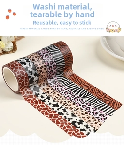 Detailed view of animal print washi tape rolls showing zebra and leopard patterns