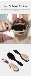 Detail of ergonomic barber brushes with soft boar bristles for beard styling and cleaning